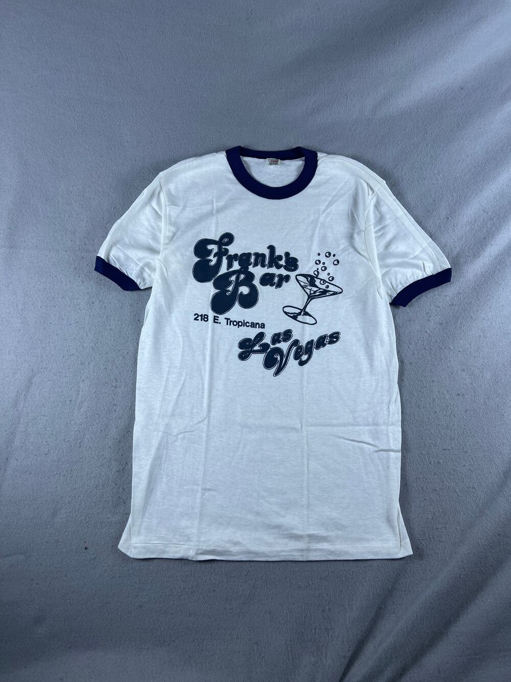 Vintage 70s Franks Bar Las Vegas Ringer T-Shirt Mens M White Hanes USA Made Tee